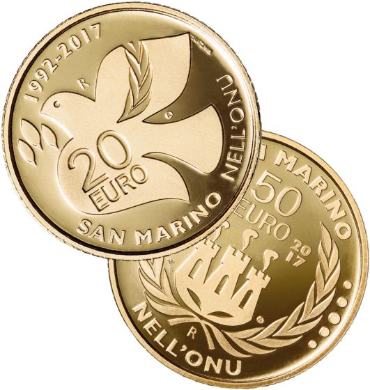 Dittico Oro Proof 20 E 50 Euro - 25° Anniversario dell'ingresso di San Marino all'ONU